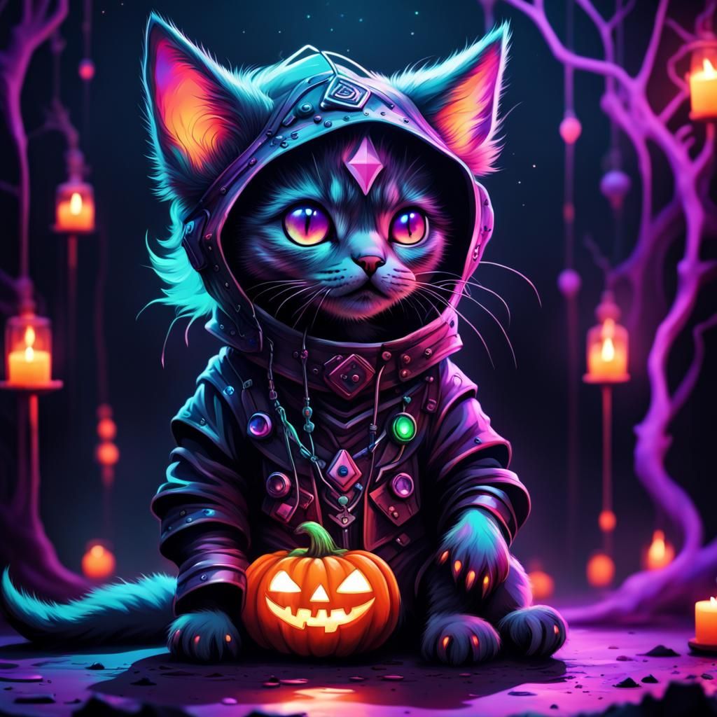 Astral Halloween Kitten in Darkcore Style