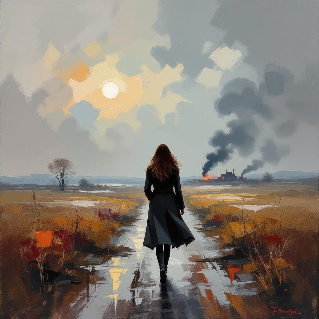 Apocalyptic Landscape with Solitary Woman, Expressive Style