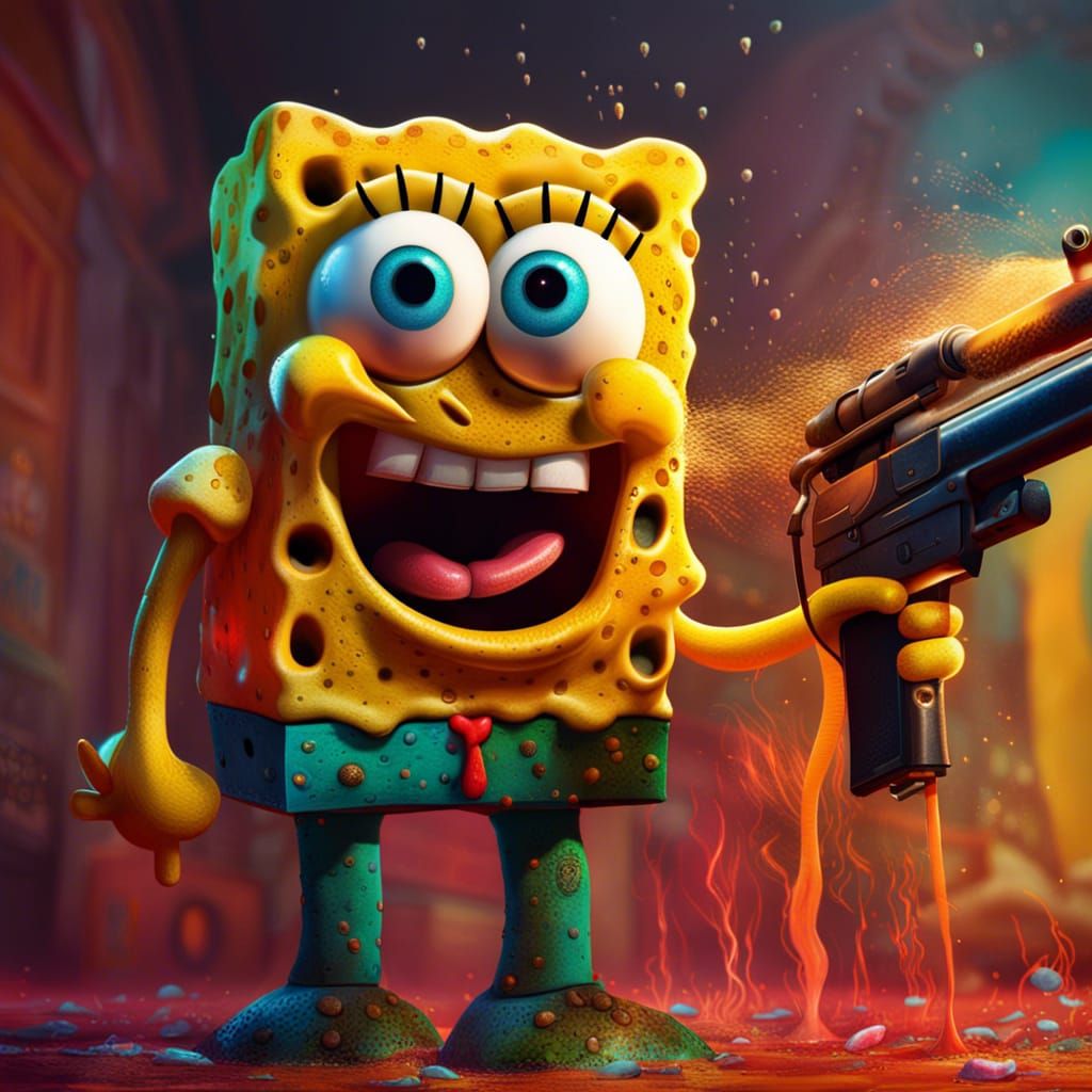 Hyperrealistic Spongebob with Shotgun Concept Art