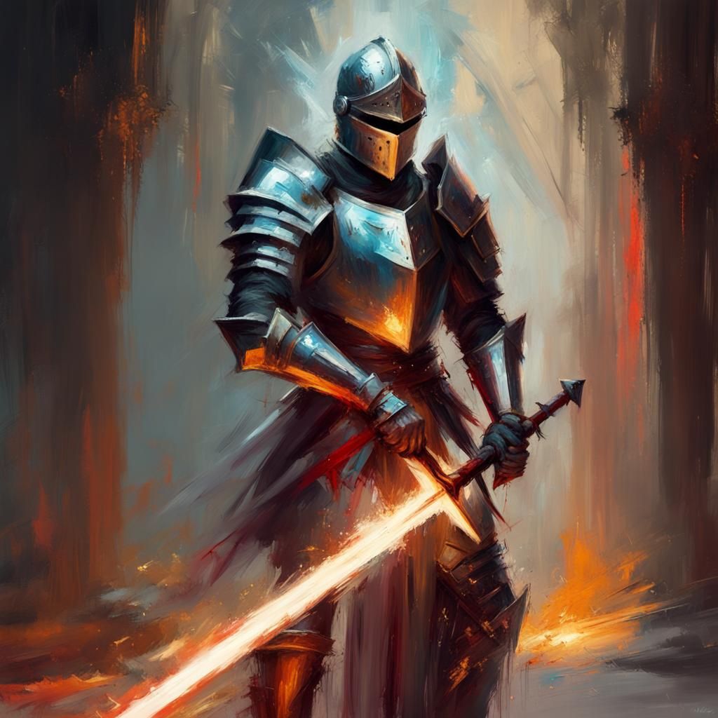 Medieval Knight with Laser Sword in Soft Painting Style