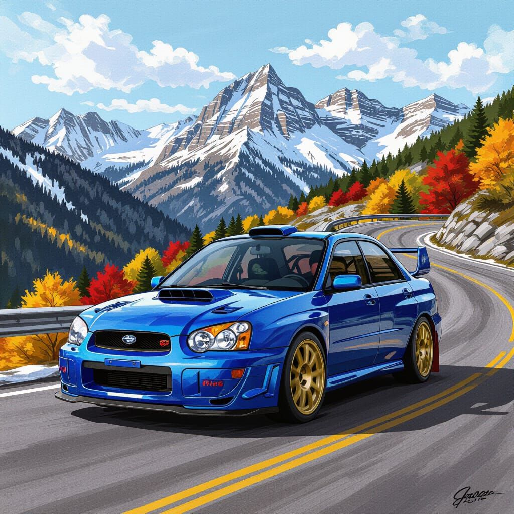 2002 Subaru WRX Bugeye on Snowy Mountain Road
