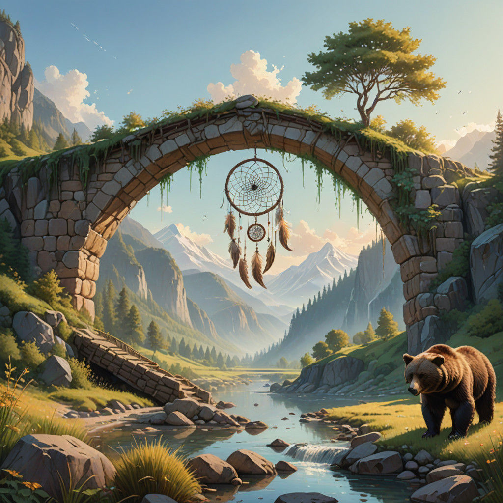 Serene Mountain Valley in Vibrant Oil Painting Style