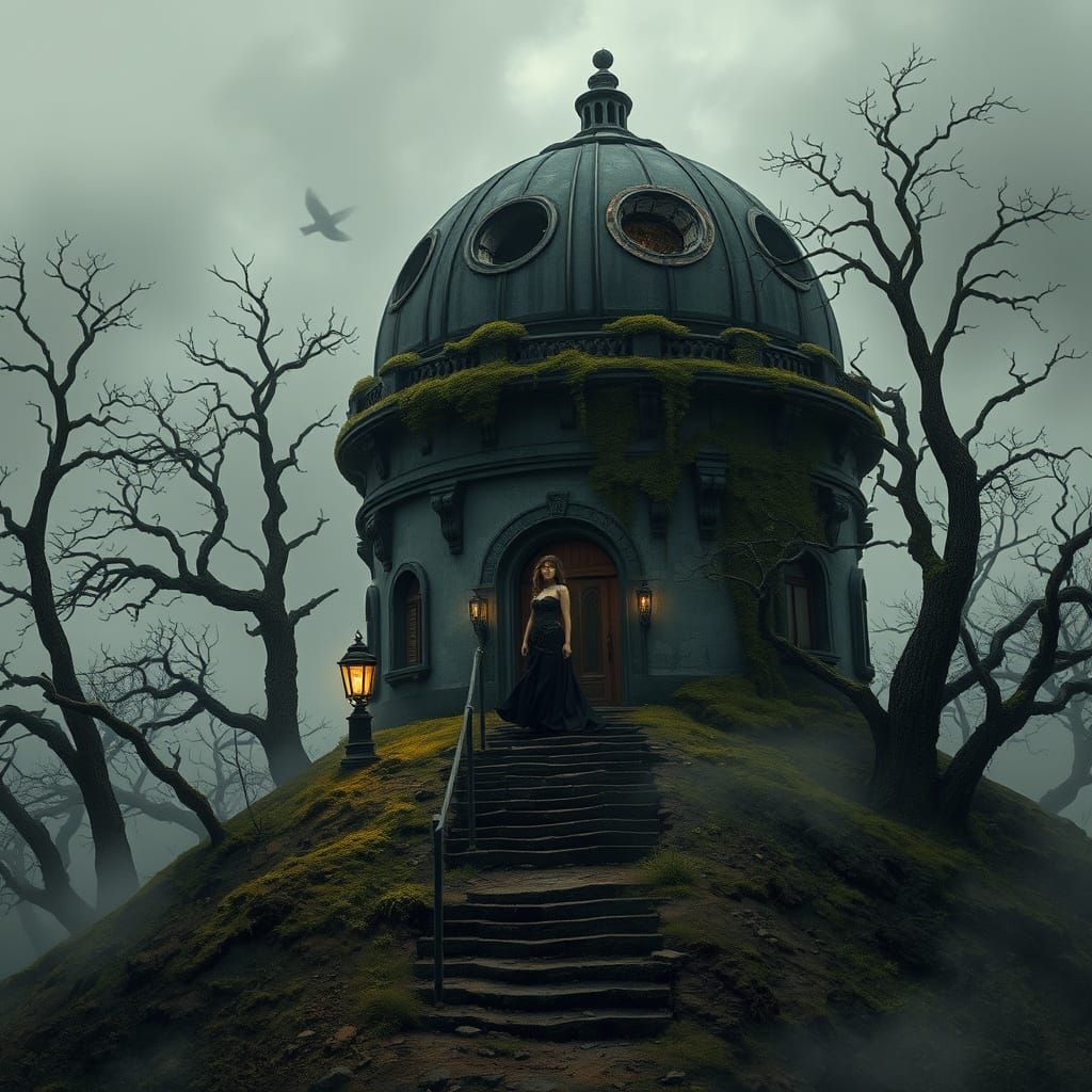 Steampunk Explorer Lost in Alien Observatory