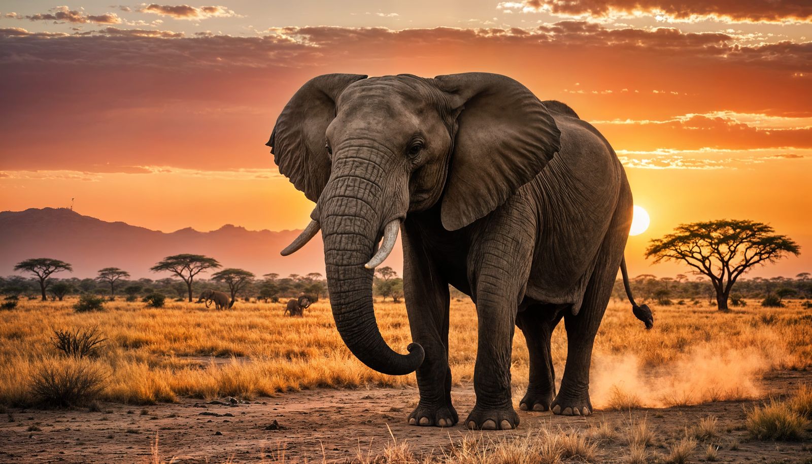 Majestic African Elephant at Vibrant Sunset