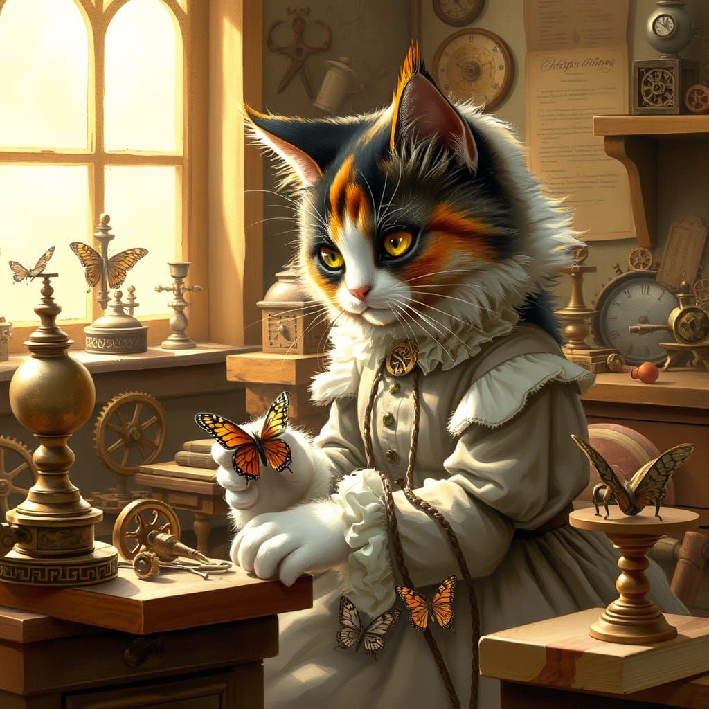 Victorian Cat Automaton Creator in Steampunk Style