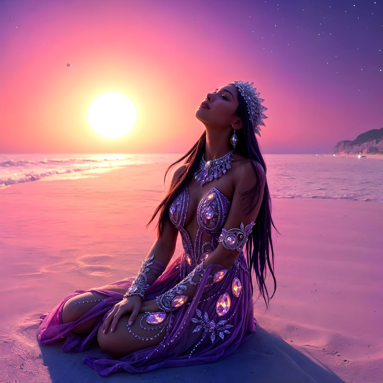 Enchanting Purple Beach Scene on an Alien World