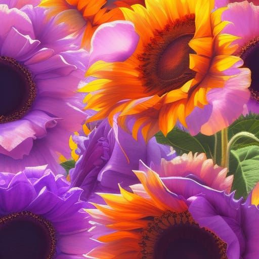 Floral Portrait with Sunflowers and Roses