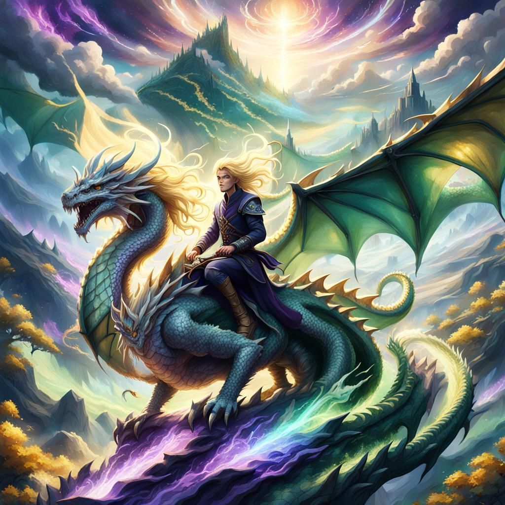 Dragon Rider in Fantasy Landscape, Trending Art
