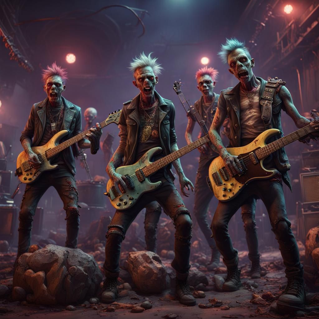 Punk Rock Zombie Band: Detailed Matte Painting