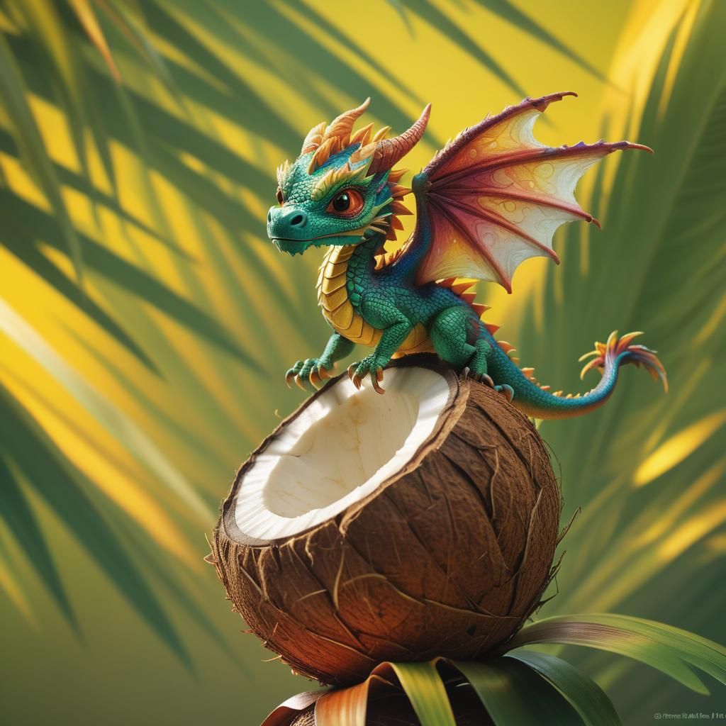 Dragon and Coconut Fusion in a Matte Painting