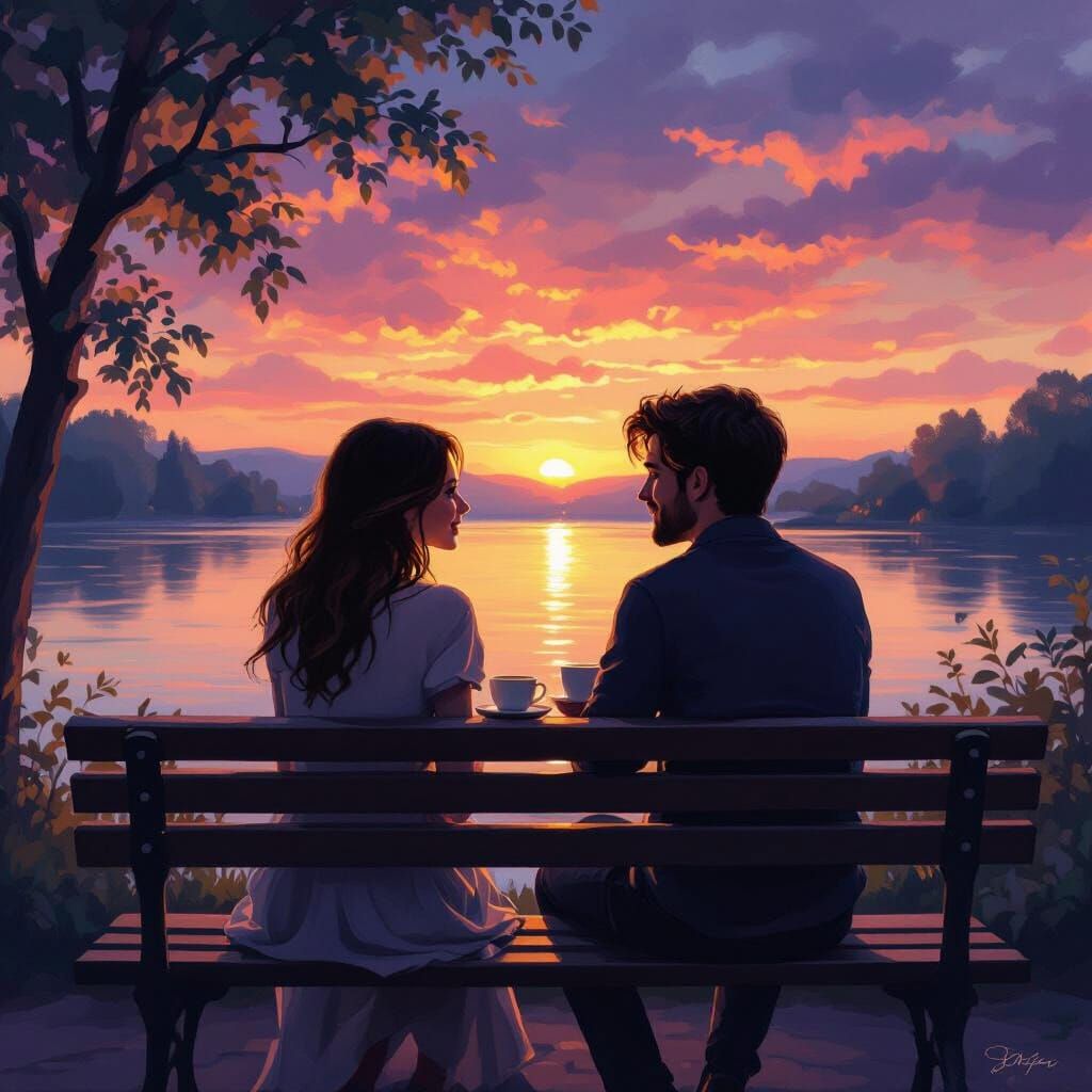 Couple Enjoys Romantic Sunset Coffee
