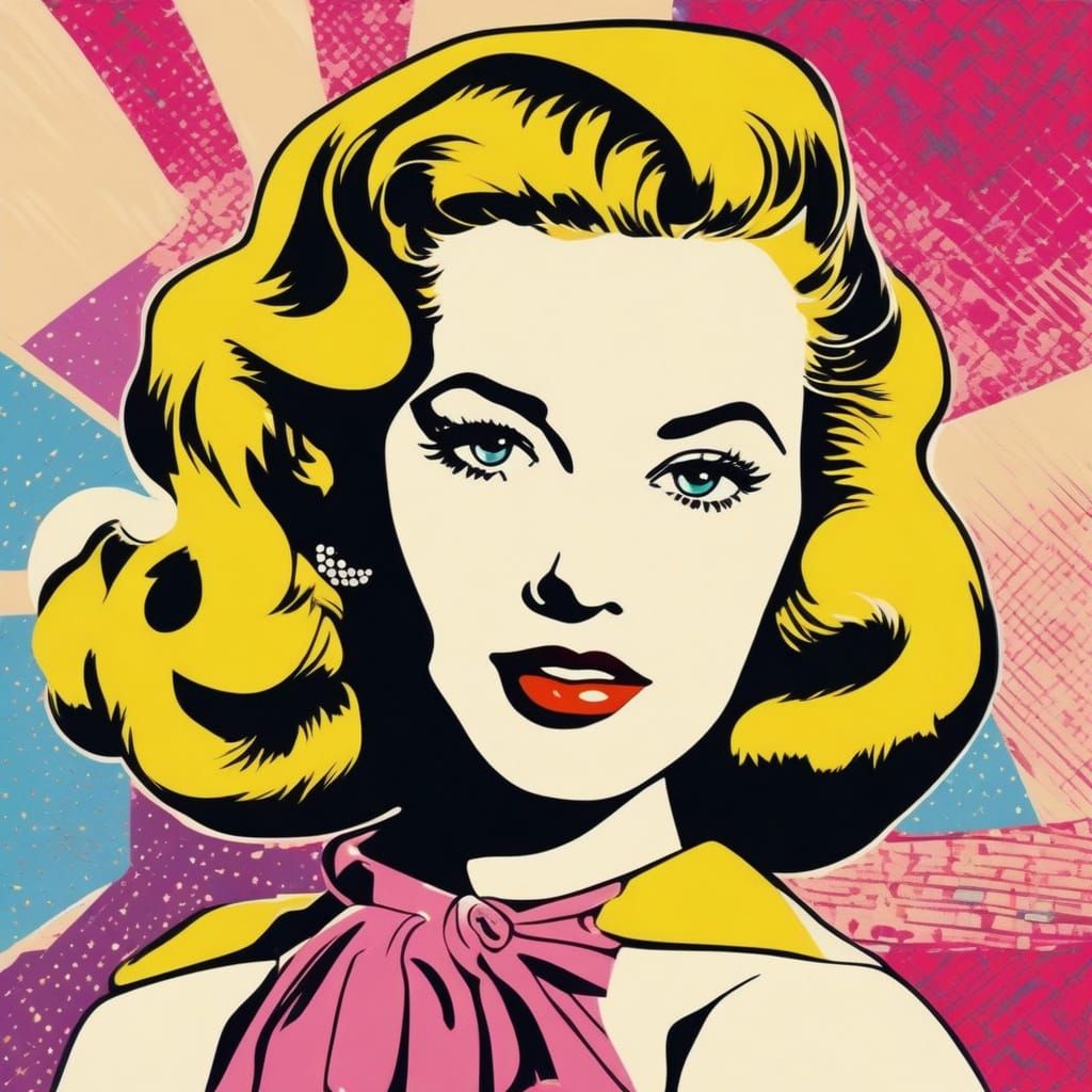Vibrant Pop Art Pin-Up Girl in Lichtenstein Style