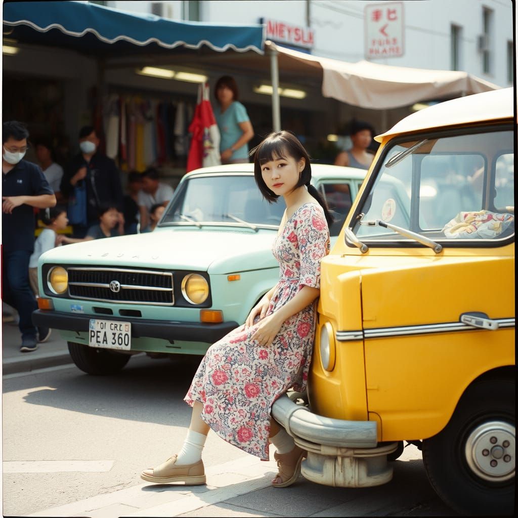 Japanese Girl in Street Market with Dacia: 90s Lomo