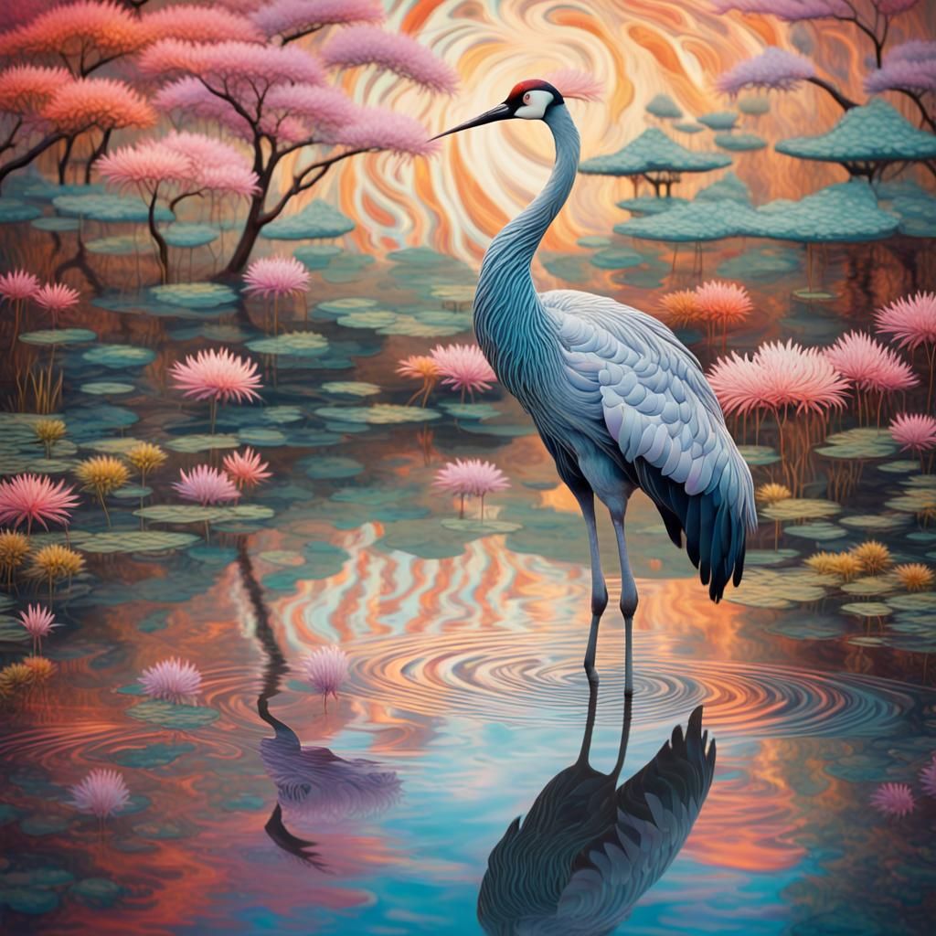 Surreal Art Nouveau Crane in a Pond