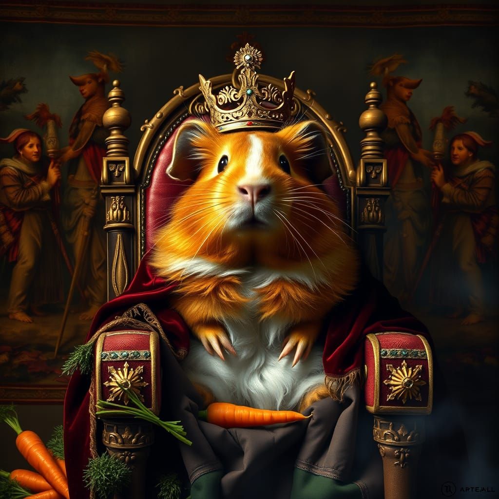 Regal Guinea Pig Portrait in Rembrandt Style
