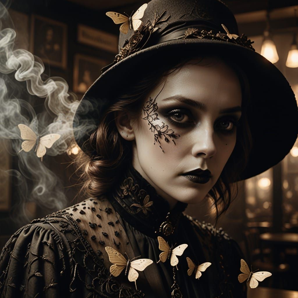 Ethereal Gothic Beauty in Amber Glow