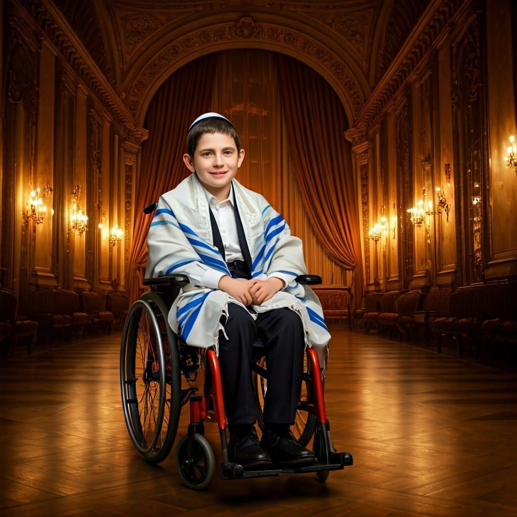 Serenely Adorned Jewish Youth in Elegant Sanctuary