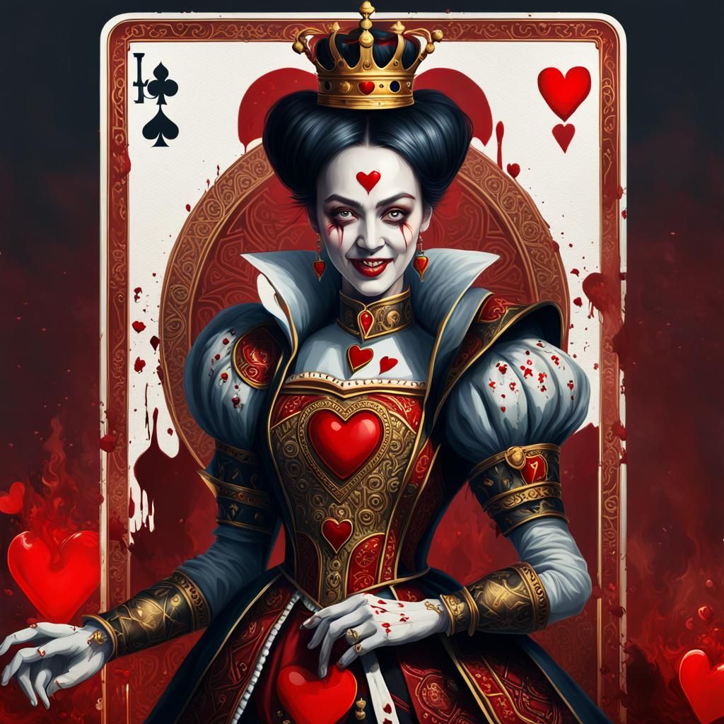 Gothic Queen of Hearts Card in Cyberpunk City