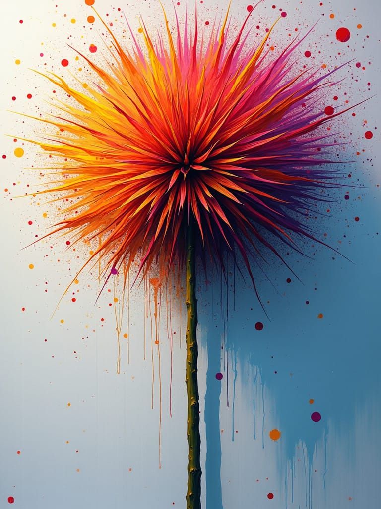 Dynamically Blown Dandelion in Vibrant Graffiti Style