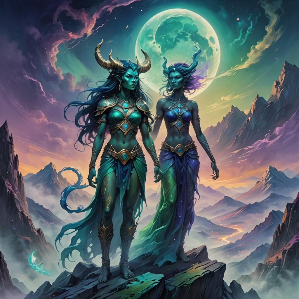 Mystic Moon Demon in Art Nouveau Style