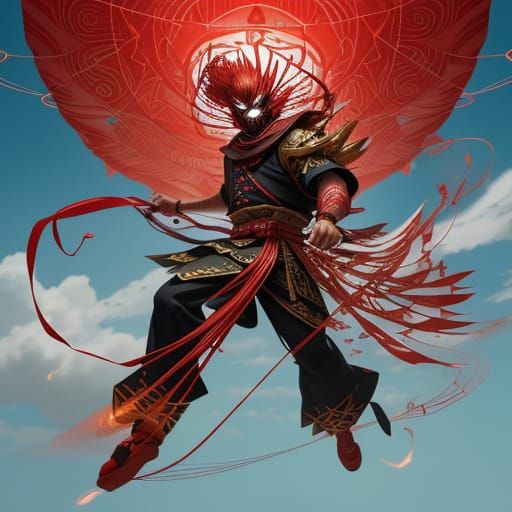 Gigantic Floating Yokai Head with Kite Wings