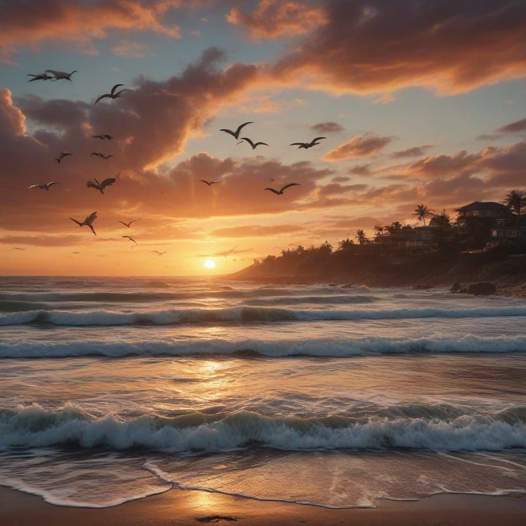 Epic Sunset Beach View with Sharks