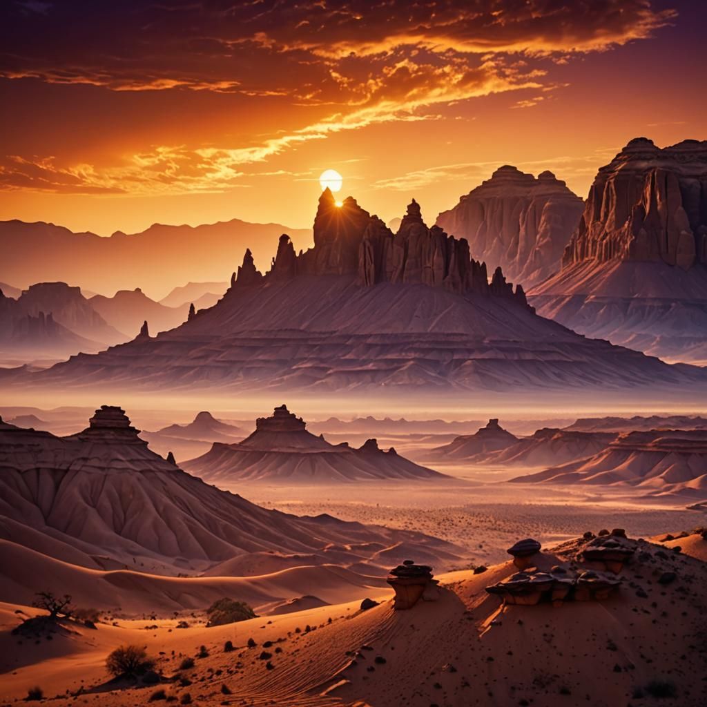 Fiery Desert Landscape in High-Fantasy Style