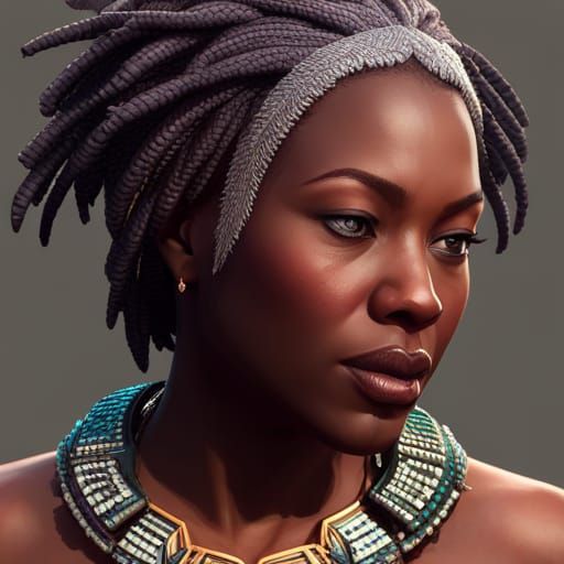 African Folklore Portrait in Hyperdetailed Art Nouveau Style