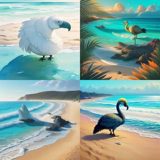 Dodo Bird Frolicking on a Tropical Beach