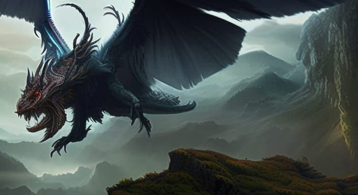 Majestic Winged Dragon in Wilderness: Digital Masterpiece