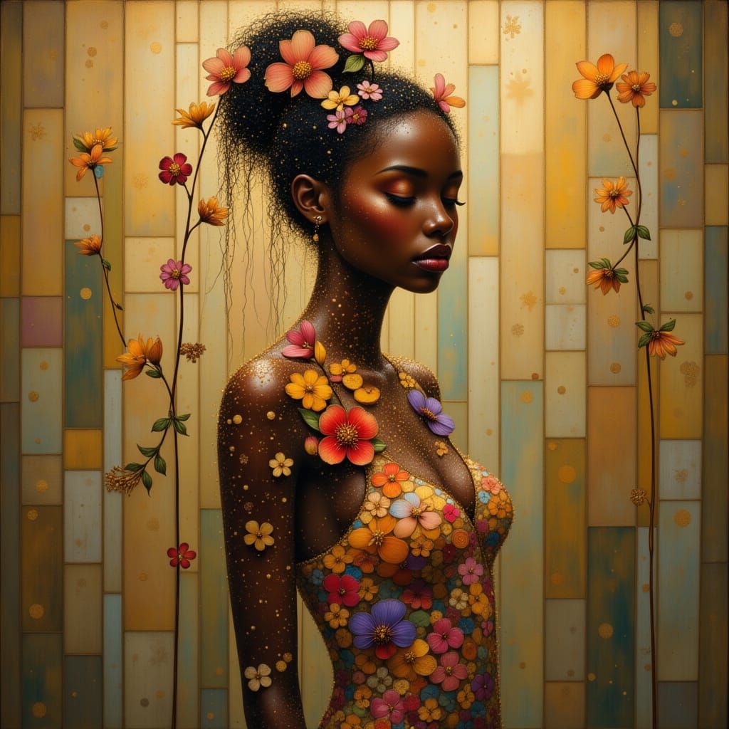 <lora:Shadow whimsy:1.0> Closeup Insanely detailed Full-body shot of a gorgeous black woman in the shower surrounded by ...