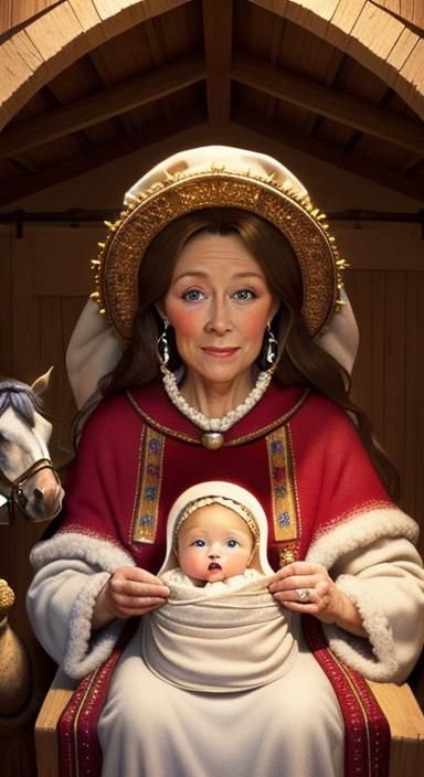 Nativity Scene with Unexpected Guest, Vintage Card Style