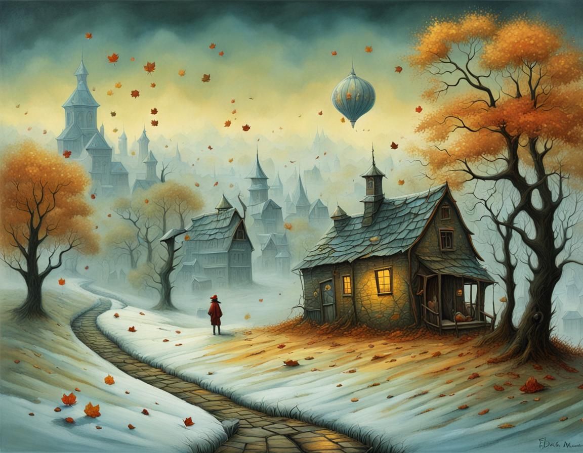 Autumn Leaves Dancing in Frosty Air