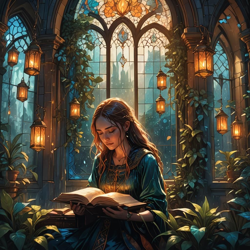 Mystical Book Nook: Gothic Fantasy Concept Art