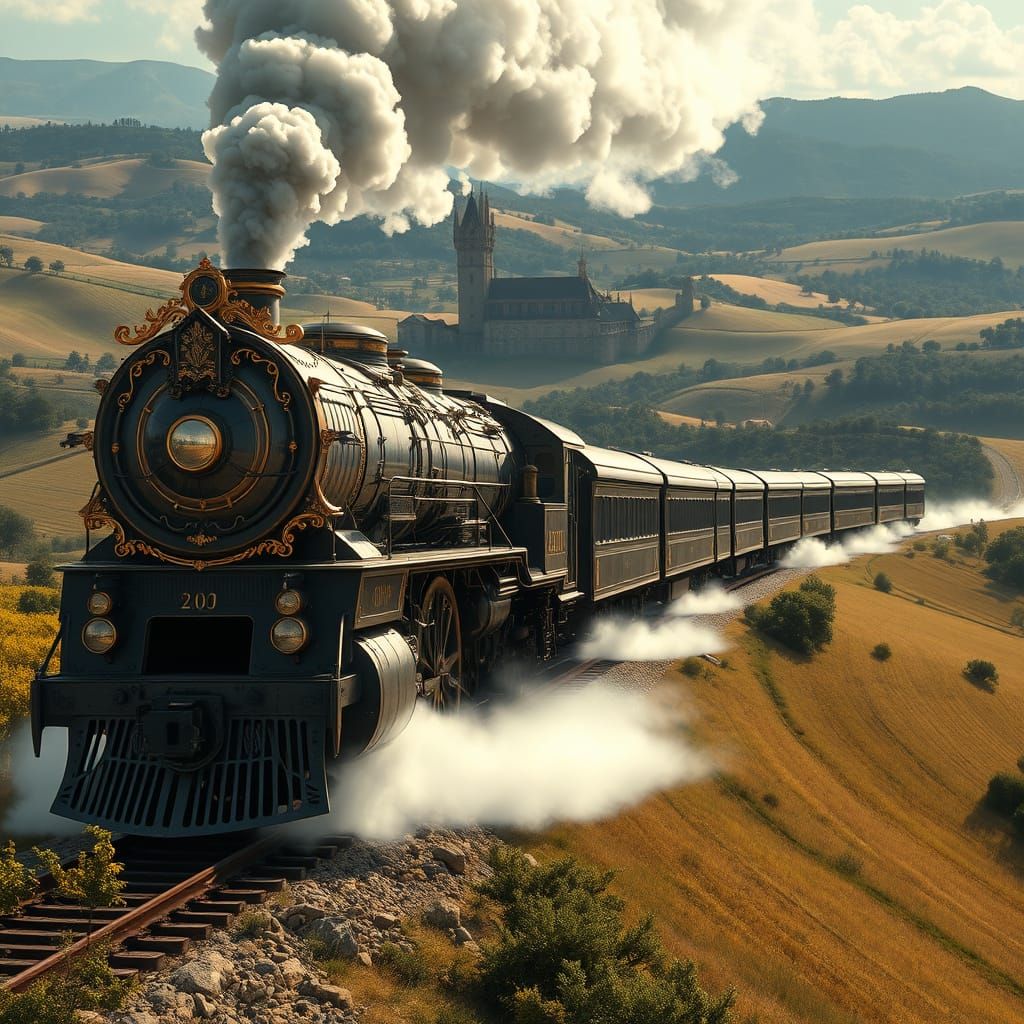 Majestic Locomotive Train in Southern France Landscape