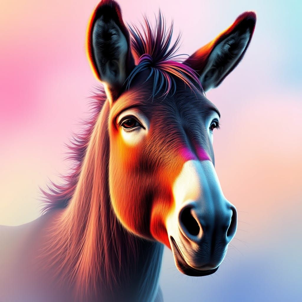 Rainbow Donkey Portrait in Dreamy, Triadic Colors
