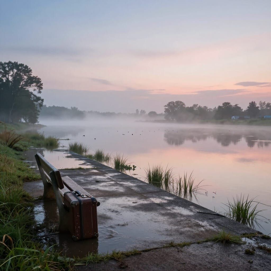 Flooded Rural Train Platform at Dawn