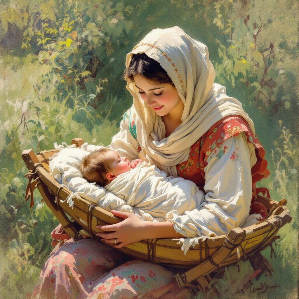 Mother and Child in Impressionistic Style