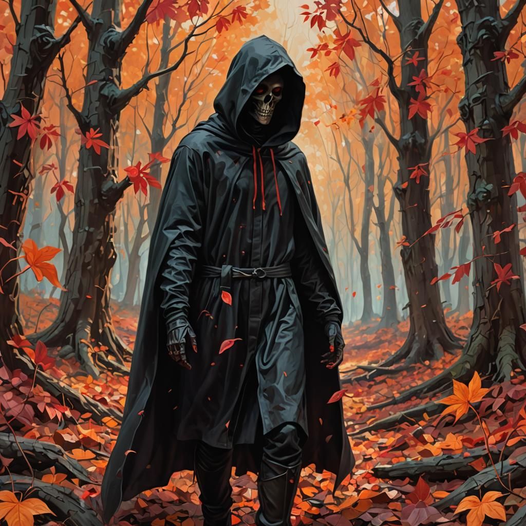 Death Approaches a Flower in Autumnal Oil Painting