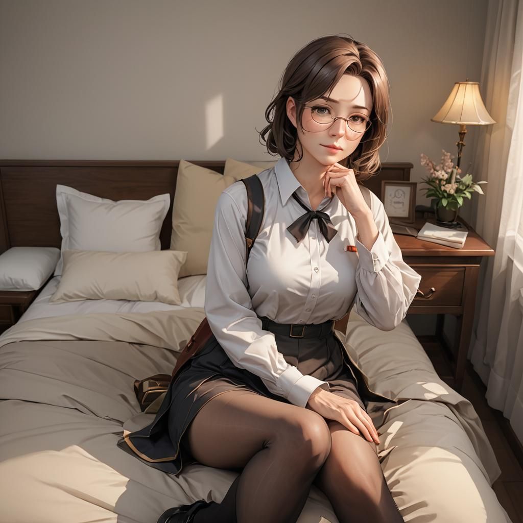 Mature Professor in Bedroom: 3D Anime Art