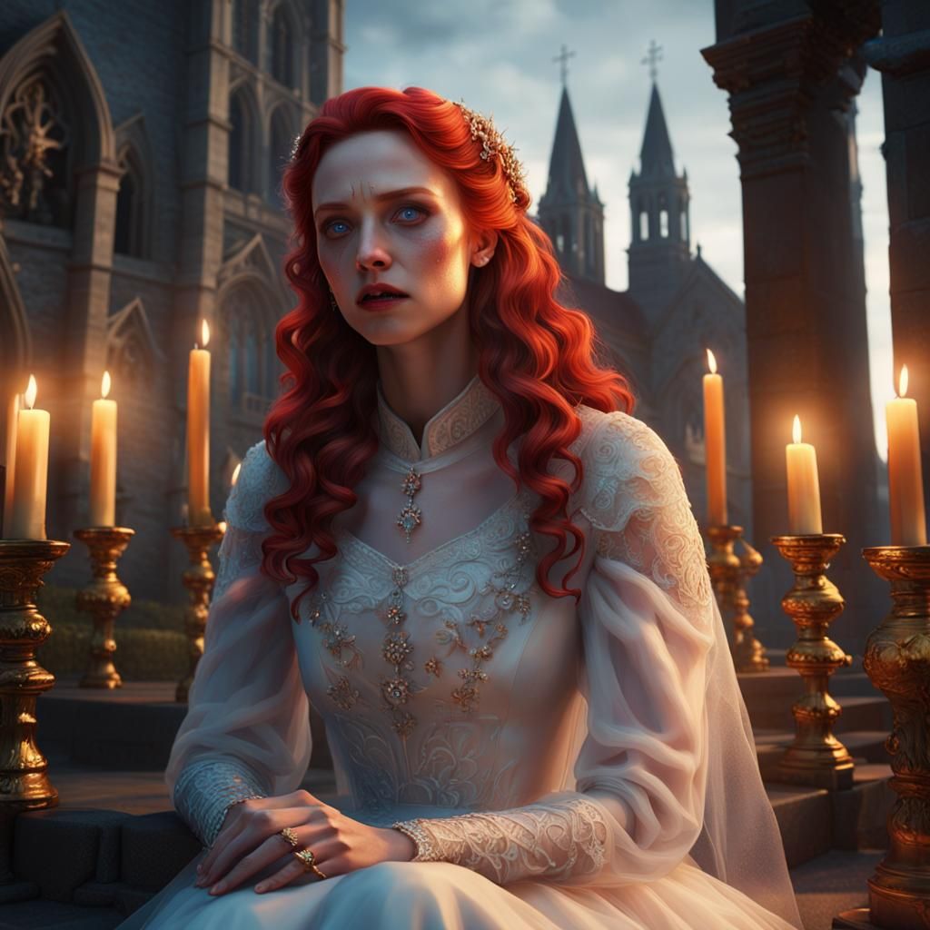 Crying Bride with Knife: Detailed Matte Horror Painting