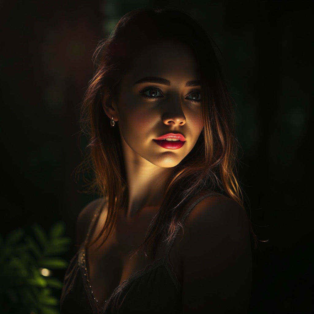 Radiant Woman in Forest at Night