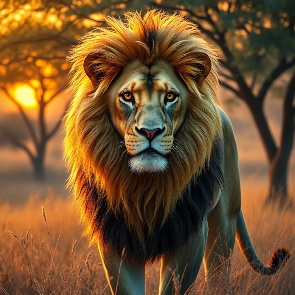 Majestic Lion in Savannah, Wildlife Art Style