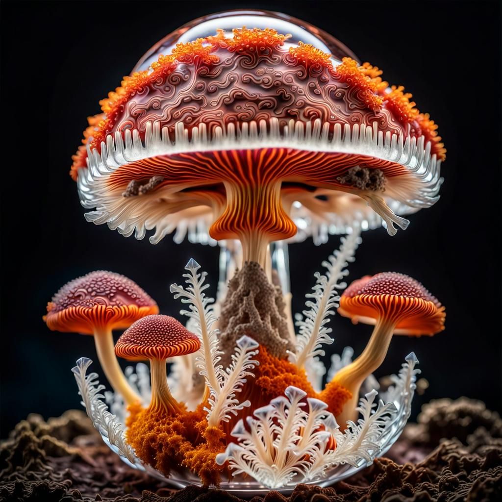 Translucent Ice Mushroom with Nebula and Fractal Trim