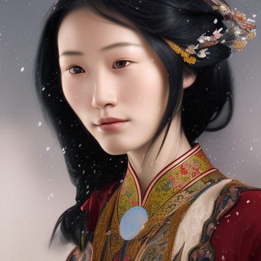 Chinese Woman in Traditional Dress, Detailed Portrait