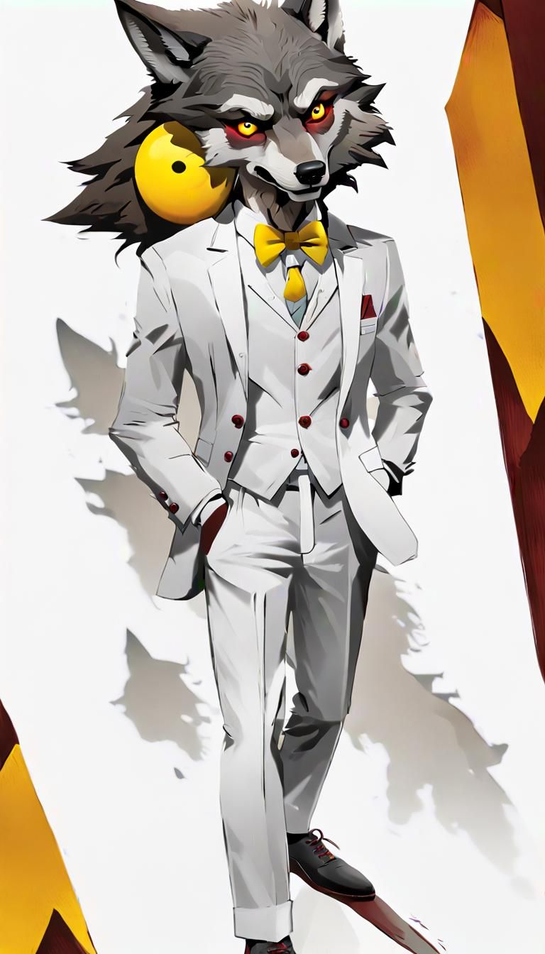 Realistic 3D Wolf in White Suit, Digital Art