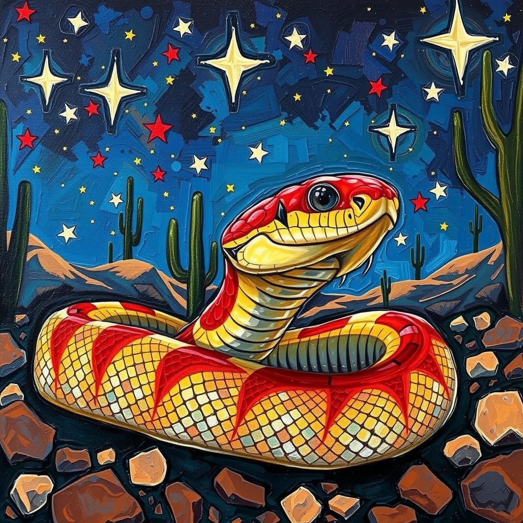 Rattlesnake Portrait in Impasto Oil Paint Style