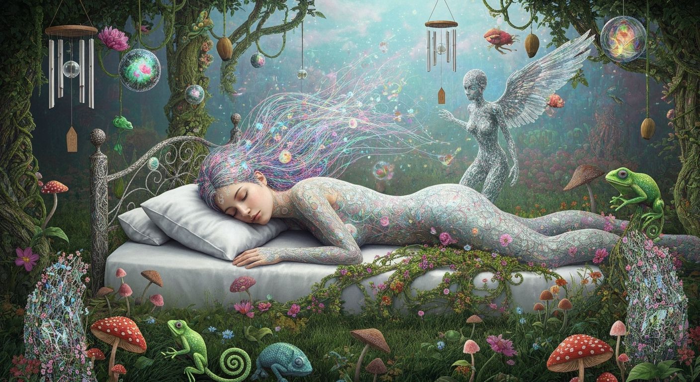 Serene Woman with Ethereal Aura and Kaleidoscopic Energy