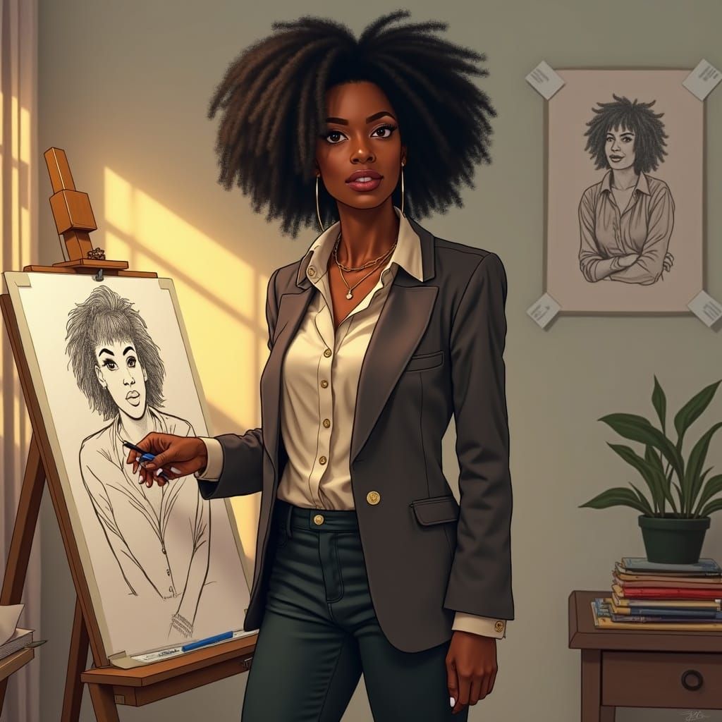 Realistic Portrait of African American Woman in Office
