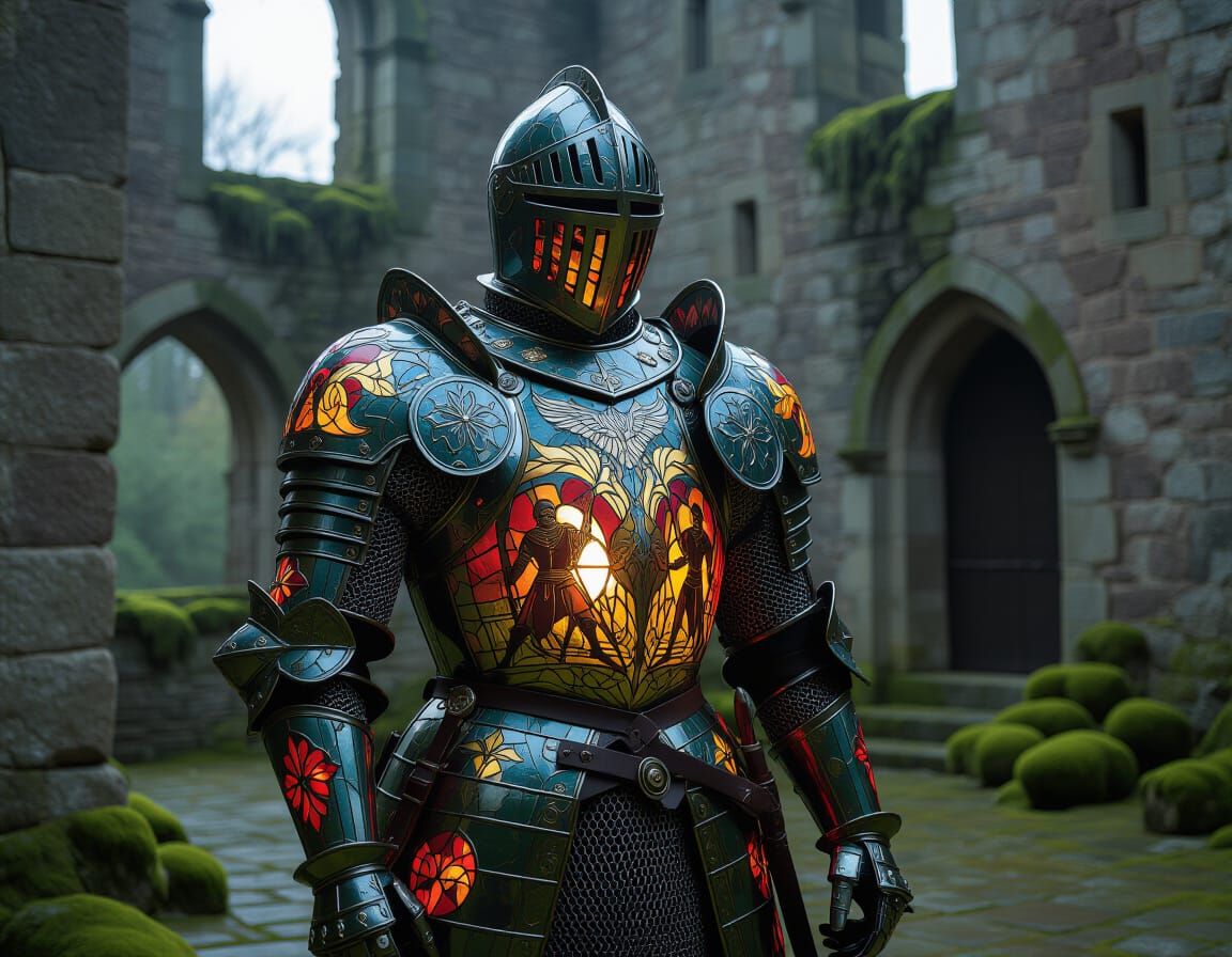 Knight in Stained Glass Armor with Inner Light
